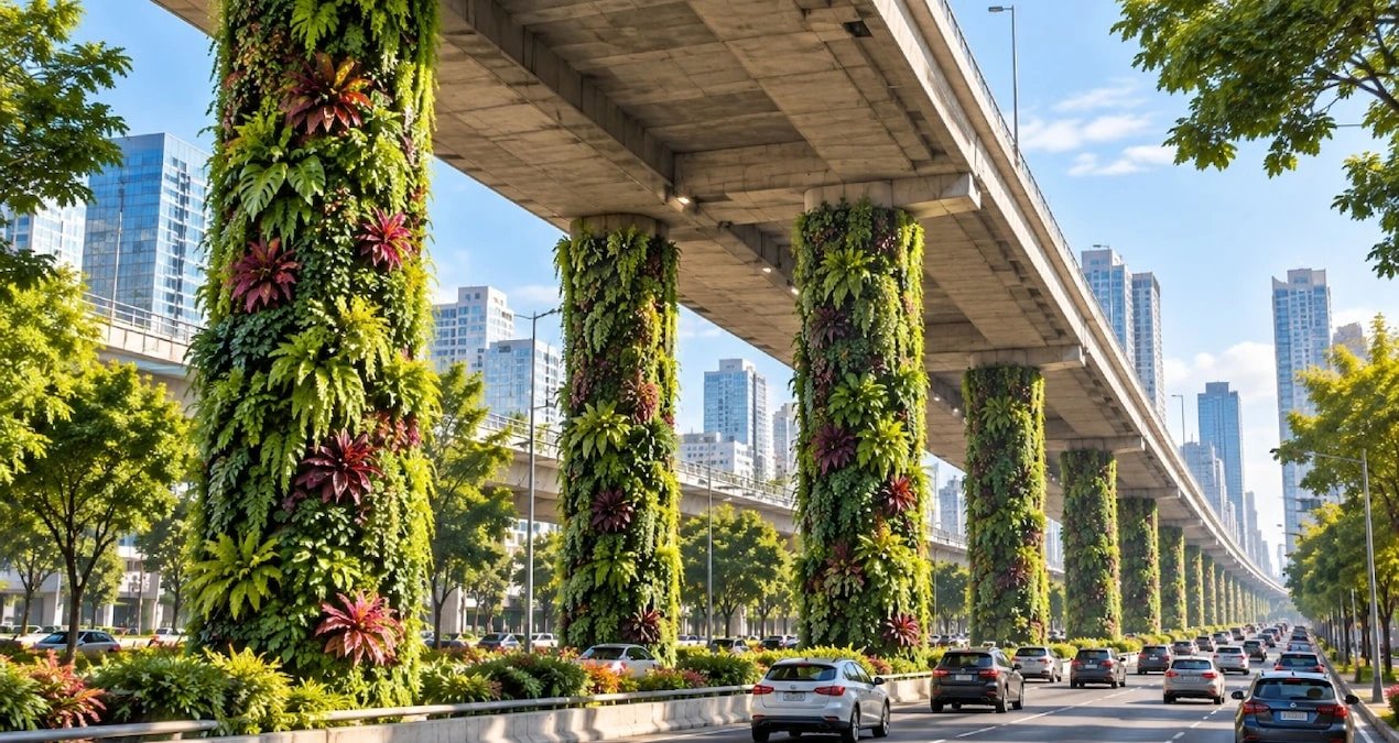 Mexico City's Via Verde turns 1,000 highway columns into vertical gardens