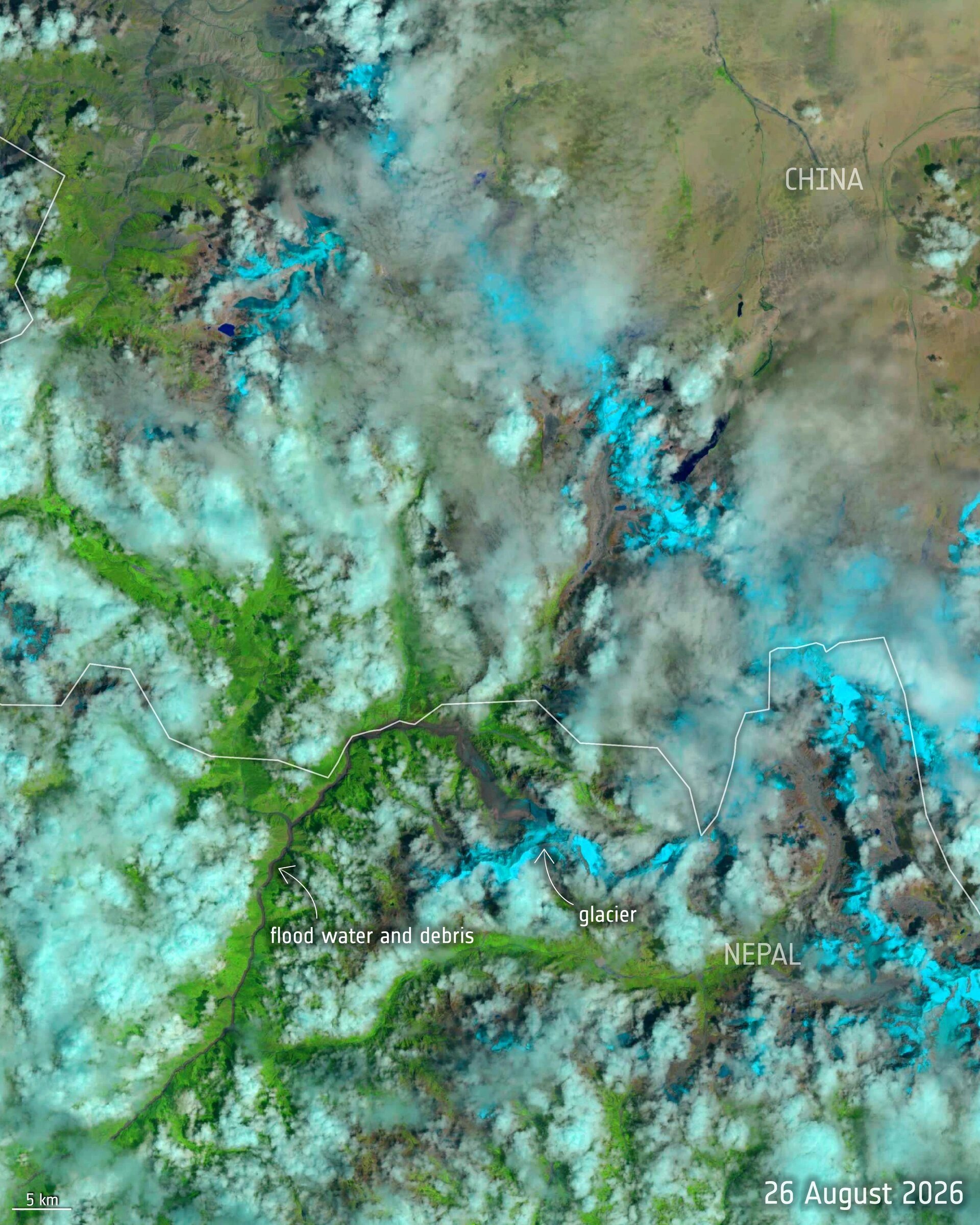 Satellite data show Nepal glacier-rock system accelerated before deadly flood