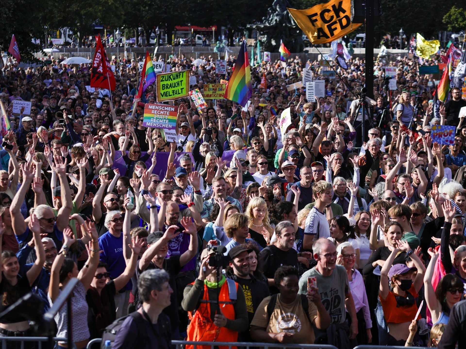 Tens of thousands march across Germany to demand AfD ban after state election win