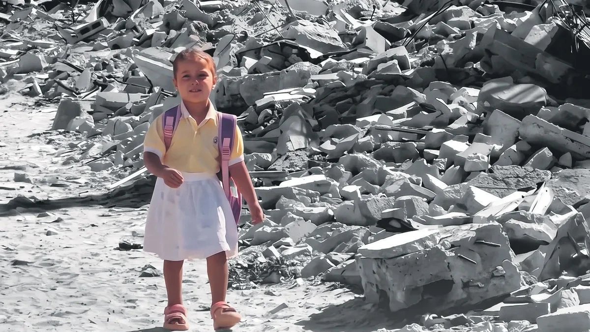 Gaza children walk through rubble to school as recovery teams find 17 more bodies